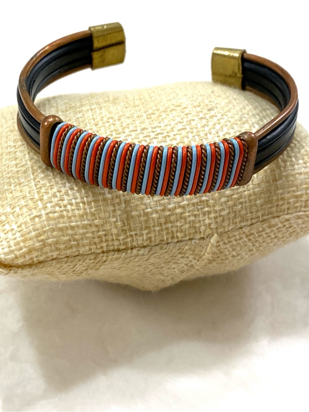 Recycled Wire Plastic Brass Cuff Bracelet Unisex Handmade Boho